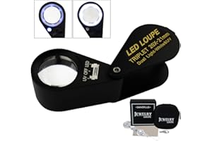 DANOPLUS 20x Ingrandimento Gioielli Loupe LED UV Luce 21mm Tripletta Lente Ottico Bicchiere, Tasca Gemma Ingrandimento Strumento Gioielliere, Francobollo Filatelica, Moneta Numismatico