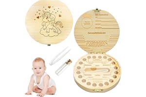 MDJEWV Holz Milchzähne Box, Zahnbox für Milchzähne aus Holz für Mädchen und Jungen Zahndose Milchzähne Zahnbox aus Holz für Mädchen und Jungen Souvenir Box Baby Geschenke zur Geburt(runden)