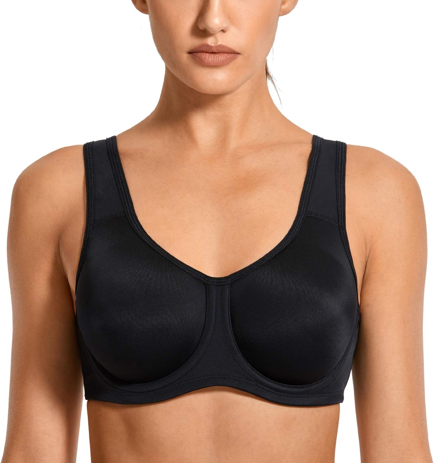 SYROKAN Women's Max Control Solid High Impact Plus Size Underwire Sports Bra for Large Breasts