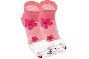 ZFSOCK Chaussettes Japonaises Tabi Femme Coton Chaussettes Tong Flip-Flop Sabots Tabi Socks Fantaisie Chaussettes 2 Orteil à motif Sakura, Taille 35-41, 4 Paires