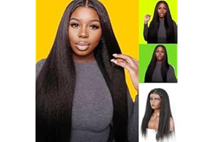 ROMFACE Perruque Femme Naturelle Brésilien 100% Humain Hair Wigs HD Lace Kinky Straight Human Hair Wigs Wear and Go Glueless Wig 180% Density Yaki Cheveux Humain Pré-plumé Avec Nœuds Blanchis 18 Pouces