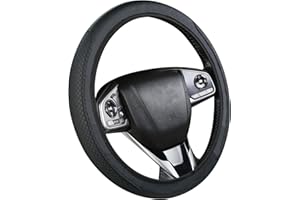 GCNWW Black Leather Steering Wheel Covers - Soft Microfiber, Anti-Slip, Breathable, Universal Size 37-38cm (14.5-15in), Comfortable & Durable, Stylish Car Interior Accessory