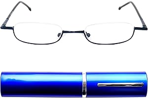 MINI BRILLE Wąskie metalowe okulary do czytania, oprawki ze stali nierdzewnej, z aluminiowym etui na okulary, pomoc w czytaniu dla kobiet i mężczyzn