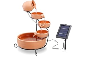 ‎ESOTEC esotec Solar Kaskadenbrunnen Livorno aus Keramik, Gartenliebhaber-Geschenk, Kaskadenbrunnen, Springbrunnen für außen, Gartenbrunnen Wasserspiel, Katzenbrunnen, Terrakotta braun H=55cm 101302