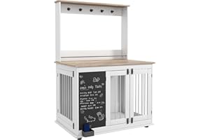 PawHut Hundekäfig für Zuhause, Hundebox mit 3 Türen, Haken, Hundehaus mit Radiergummi, Schreibtafel, Aufbewahrungsregal für Spielzeug, für große Hunde, Weiß