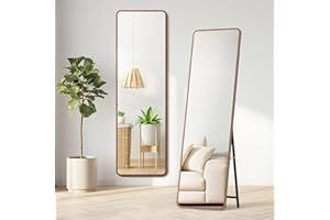 Warmiehomy 160X50cm Wooden Frame Full Length Mirror, Rectangular Standing Full Body Mirror, Hanging or Leaning Against Wall for Bedroom Cloakroom Living Room, Walnut
