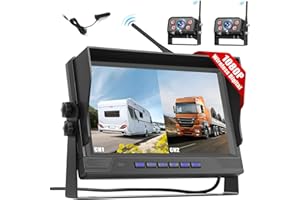 OILIEHU Conjunto de Cámara de Marcha Atrás Digital Inalámbrica, Cámara de Marcha atrás Dual AHD Cámara de visión Nocturna infrarroja IP68, Cámara inalámbrica 1080P con Monitor IPS de 9", DVR