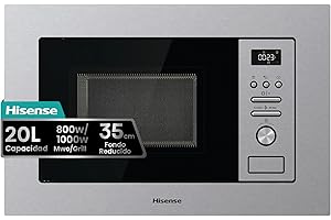 Hisense BIM320G41X - Microondas Integrable, 1000W, 20L, Alto 38.8cm x Ancho 59.5cm, Color Inox, 5 Niveles de Potencia, 15 Programas Preestablecidos, Grill Combo, Descongelar por Tiempo o Peso