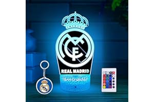 Nocles Lampara MADRID Y Llavero Niño Regalos Lampara Madrid Lampara Futbol Escudo Madrid Regalos Para Niños y Adultos Luz Nocturna Infantil Mando A Distancia 16 Colores Ilusión Óptica 3d