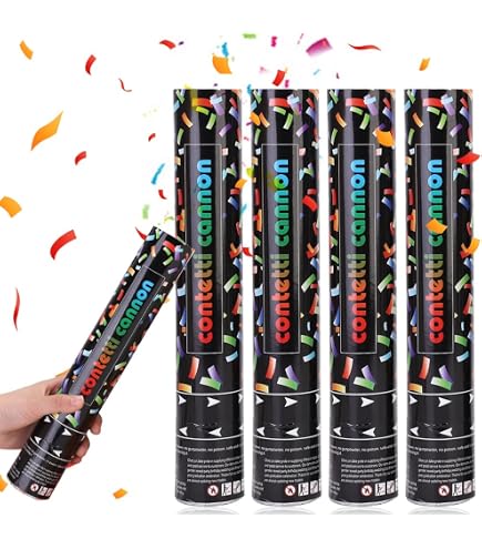 Konfettishooter Set, 4 Stück, 60 Cm Lang – Mit Glitter & Metallic-Konfetti, Reichweite Bis 7 M, Für Partys & Events