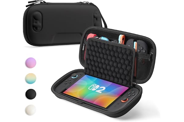 SQERO Etui pour Nintendo Switch 2 Model (2025), Conception améliorée en nid d'abeille Antichoc, Housse Sacoche de Transport à Coque Rigide Anti Cho, 10 Cartouche de Jeux (Noir)