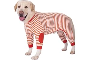 BT BEAR Large Dog Clothes,Dog Pajamas Flexible Breathable Zipper Soft Cotton Striped Dog Jumpsuit Costume Apparel for Medium Dogs Large Dogs (6-Back length-50cm, Orange)