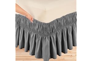 Morbuy Bettrock Elastischer mit Staub Rüschen, Bettvolant Umwickelnde-Rüschen Mikrofaser mit DREI Stoffseiten Wrap Around Bett Rock Elastischem 30cm Drop (Grau,150x200+30cm)