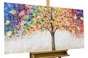 KunstLoft Leinwandbild | 100% HANDGEMALT | 120x60cm | Gemälde 'Locus Amoenus' | Wald & Bäume | Bunt | Wandbild Wohnzimmer