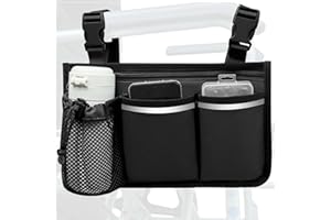 SHIFANQI Wheelchair Bag, Walker Bag, Armrest Organizer Pouch with Cup Holder Attachment and Reflective Strip, Accessories for Most Wheelchairs, Walker, Rollators (Black)