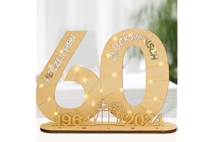 JGYCVBU 60 Geburtstag Deko, Holzschild Gästebuch, mit Lichterkette Ständer und Kerzenhalter, Tischdeko Holz, Kann als Geburtstags Geschenk Verwendet Werden, für Mann Frau