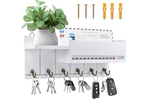 KUOFANY Schlüsselbrett mit Ablage,Schlüsselbrett Holz Weiß,Dekoratives Holz Wandregal mit 6 Schlüsselhaken,Schlüsselboard für Eingang,Flur,Schlafzimmer,Wohnzimmer,Kindergarderobe mit Ablage