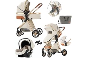 Doraystar Passeggino 3 in 1, Passeggino Trio con Due Modalità di Spinta Reversibile, Trio Passeggino Neonati con Design Pieghevole in Un Clic, Trio Neonato con Grande Nacelle Comoda (V9 Creamy White)
