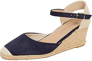 Lora Dora Womens Hessian Wedge Sandals Memory Foam Slingback Mid Heels Fashion Espadrille Ankle Strap Summer Shoes