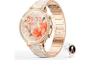 ZKCREATION Montre Connectée Intelligente Femme Appel - Smartwatch Zirconia Incrusté,Bluetooth 20 Modes Sports Fréquence Cardiaque,Sommeil,Podomètre pour Android iOS