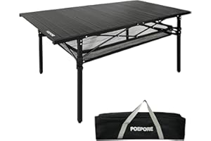 POEPORE Tavolo da Campeggio Pieghevole Regolabile in Altezza per 4-6 Persone Arrotolabile Tavolo Esterno Alluminio Stable Salvaspazio e Leggero per Campeggio Picnic Barbecue Cortile Feste