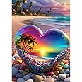 MAXBYE DIY Crystal Love Heart Stone Diamond Painting Kit, Beach Landscape Diamond Art Kits Adults, 5D Full Drill Diamond Dots Paintings, Diamond Art Crafts Canvas Painting Home Wall Decor 12x16 Inch