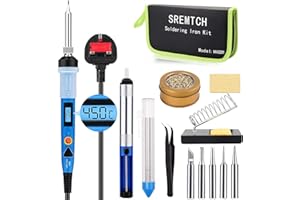 Soldering Iron Kit, SREMTCH 80W Digital LCD Soldering Iron with ON/Off Switch Adjustable Temperature knob(200-450℃) and Fast Heating Thermostatic Design, 13-in-1 Welding Tools for Electronics