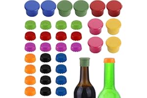 BUBUNY Silikon Kronkorken, 34 Stück Flaschenverschluss Weinflasche Caps Bunt Bierflaschenverschluss, Wiederverwendbare 100% BPA-frei Flaschenverschluss Bierflaschen für Bier, Glasflaschen