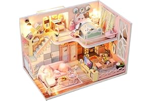 CUTE-Eyfud DIY Miniature Dollhouse Kit with Furniture, LED Lights & Music Box – 1:24 Scale Wooden Doll House for Adults and Teens, Creative Home Décor Craft Kit (Flower Story)