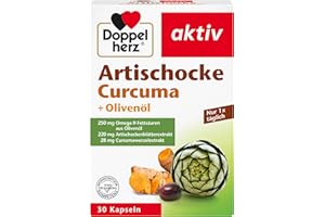 ‎DOPPELHERZ Doppelherz Artischocke + Olivenöl + Curcuma - Pflanzliches Nahrungsergänzungsmittel mit Artischocken- & Kurkuma-Extrakt sowie Omega 9-Fettsäuren - 30 Kapseln (1er Pack)