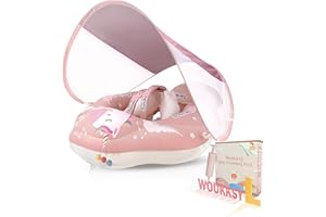 Woukksy Bouée Bébé (Bouee Bebe)-Anneau de Natation Bébé avec Toilette Solaire SPF50+ Détachable,Flotteur Anti-Bascule Équilibré pour Nourrissons et Enfants de 6 à 24 Mois
