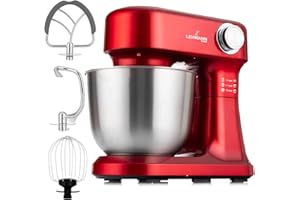LEHMANN Impastatrice Planetaria con 12 Velocità, Ciotola 5 L, Accessori - Frusta, Gancio Impastare e Mescolatore, ideal Impastatrice per Pizza, Pane e Dolci, Rosso