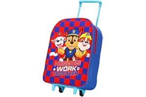 TOP LINEN (NW) LTD Top Linen Kids Travel Trolley Backpack - Wheeled Suitcase Rucksack Bag - Children Favourite Characters Foldable Carry-on Luggage Carrier Bag - Standard Paw Patrol Heroes Work Together Trolley Bag