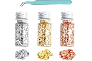 SOTMZA 3 Bouteilles Feuille d'or Multifonctions en Bouteille Décoratif Papier pour Ongles L'Artisanat MéTallique RéSine Art D'Imitation, Décoratif Feuille d'or Papier d'Imitation d'or/d'argent/d'or Rose