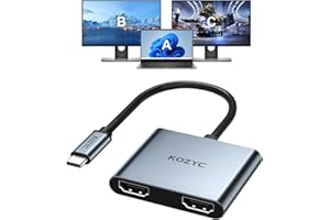 KOZYC USB C a Dual HDMI Adapter 4K@60Hz, Tipo C a HDMI Splitter Extended Display para MacBook/MacBook Pro Air DELL XPS13/15, Samsung Galaxy S9/S9+ (MST Only Support Windows OS)