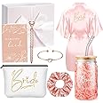 Irenare 8 Pcs Bridesmaid Proposal Gifts Set Robes Makeup Bag Cup Cards Hair Tie Bracelet Diamond Pen Maid of Honor Gift Box (Bride)