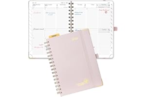 POPRUN Week to View 2026 Diary A5 (21.5x16 cm) Spiral Hard Cover Weekly Work Planner 26 with Large Writing Space, Monthly Tabs, 100GSM Paper (Light Pink)