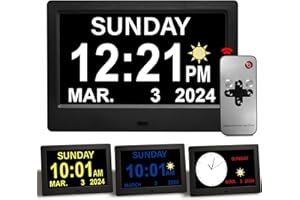 ACDOKE 7" Pouce LCD Horloge Numérique Calendrier avec Date Jour Et Heure Horloge Non-Abrégée Auto Dimming 8 Langues HD Display Rappel pour Alzheimer Les Personnes âgées et Les Enfants