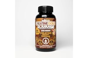 WellBoost Creatine Gold – 5000mg Creatine Monohydrate, Vegan, Sugar-Free Gummies for Lean Muscle Growth, Endurance, Recovery & Energy (1 Month Supply) in Starwberry and Banana Flavour.