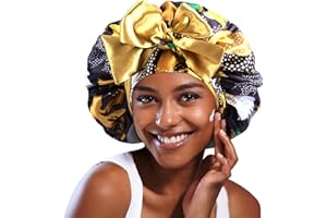 YAKASU Bonnet de Nuit - Réutilisable Bonnet Satin Large XL Cheveux Nuit Élastique Double Couche Capuchon Chapeau de Sommeil Long Très Grand pour Couchage Maquillage