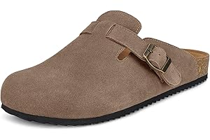 Intini Zuecos y Mules para Hombre Mujer Pantuflas de Piel con Corcho Cerradas Zapatillas de Jardín Sandalias con Hebilla Ajustables Cómoda 36-46