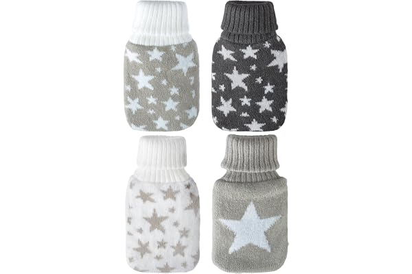 com-four® 4X Pocket Warmers dans Un Design à col roulé - Chauffe-Mains dans Une Poche tricotée avec Un Motif étoile dans des Couleurs Modernes (04 pièces - Gris/Blanc avec des étoiles)