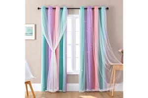 XiDi Tende Cameretta Bambini 2 Pannelli Tende a Stella Bambina Camera da Letto Decorata Tenda Oscuranti Isolante Doppia Garza con Occhielli per Finestre del Soggiorno Pink PurpleGreen/132/183/2 IT