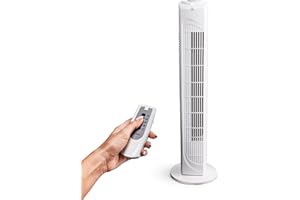 MEDION Ventilador de torre con mando a distancia (3 velocidades silenciosas, 45 vatios de potencia, temporizador, función giratoria conmutable - oscilación, MD10319) blanco