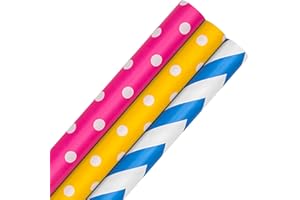 Hallmark Carta da regalo, confezione da 3, 3 colori, rosa, giallo, blu, pois e zig-zag, 2 m ciascuno
