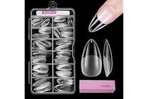 Venares - Punte per unghie corte, 120 pezzi, punta a mandorla corta, in gel morbido per unghie corte, 12 misure, pre-modellate, semi-opache, corte per unghie in gel