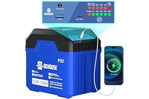 ‎DCHOUSE DCHOUSE Bluetooth LiFePO4 100AH 12V Lithium Batterie mit Indikator Anzeige,USB-A, USB-C,DC Anschlüssen, 100A BMS,Grade A Batteriezellen,Deep-Cycle Batterie für Trolling Motor, Camping, RV, Off Grid