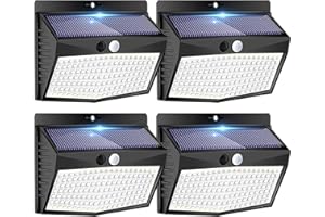 Peasur Solar Security Lights Outdoor Motion Sensor, 168LED 4 Pack Solar Powered Lights Outdoor Garden with 3 Modes, IP65 Waterproof Fence Lighting for Outside Yard Porch Step Deck