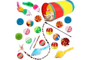 GSrenyu 24Pcs Cat Tunnel Toys Indoor, Collapsible Cat Tunnel,Mice,Cats Teaser Wand,Springs Toy,Crinkle Balls,and Bells Balls Interactive Toy for Indoor Cats Kitten- Multicolor