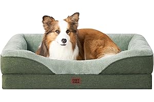 EHEYCIGA Orthopädisches Hundebett Mittelgroße Hunde, 91x68x17.5cm, Memory Foam Waschbar und Wasserdicht Hundekorb mit 4 Rändern, Hundesofa Hundecouch rutschfest, Grün